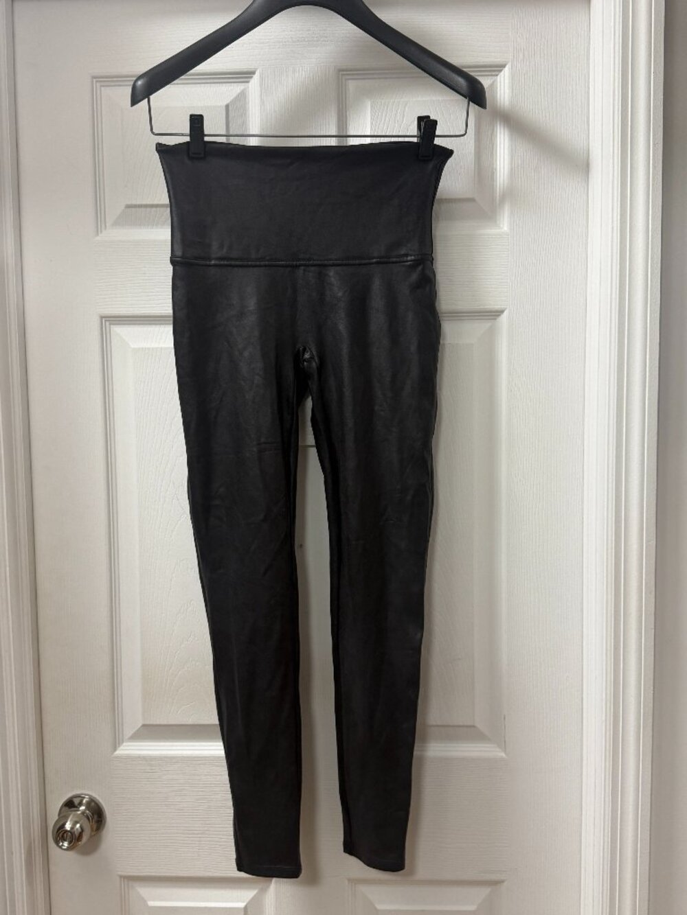 SPANX Faux Leather Leggings Black High Rise Shaping Skinny Pull On Pants size XL